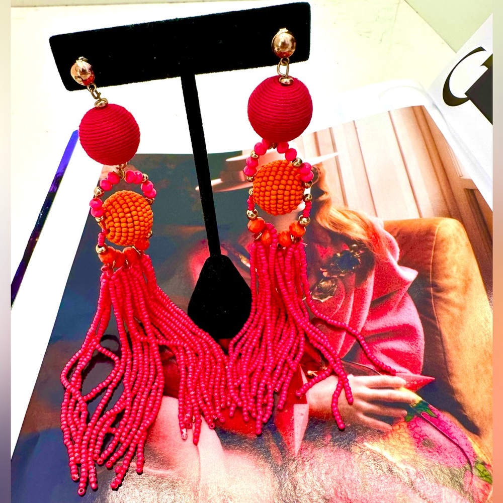 BUNDLE ME! Fuchsia & Orange Bauble & Beaded Drop Earrings